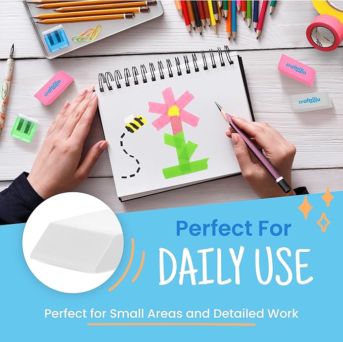 Craftzilla White Erasers Bulk 100 Pack - Large Latex- Free Bulk Erasers for Kids, Classroom, and School Supplies - Ideal for Pencils and Drawing - Borradores Escolares