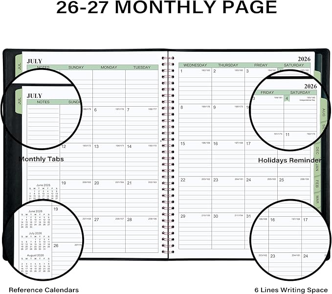 Planner 2026-2027 - Business Planner 2026-2027, 3-Tier Schedule Planning Notepad, JUL 2026 - JUN 2027, Appointment Book, 8.74" x 11.38", 60 Minutes Intervals + Leather Cover + Monthly Tabs + Pocket - Black