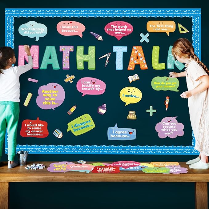 Fancy Land Math Talk Bulletin Board Set for Classroom Decorations Educational Math Interactive Discourse Cutouts for Elementary Middle School Chalkboard Home Office Wall Door Decor 50Pcs