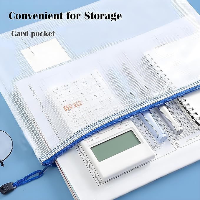 12-Pack 3-Size Mix Mesh Zipper Pouches, Semi‑Clear Letter size/A5/A6 Zip-lock bag with Label Pocket for Documents, School Supplies, Travel and Home Organization