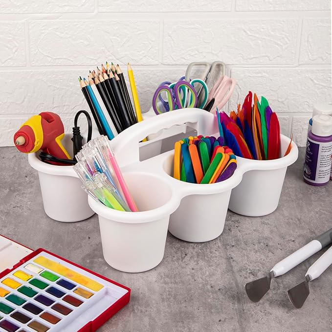 2 Pack Classroom Caddy For School,Kidsroom,Pencil Holder,Plastic Cup Caddy for Drink Delivery (White)