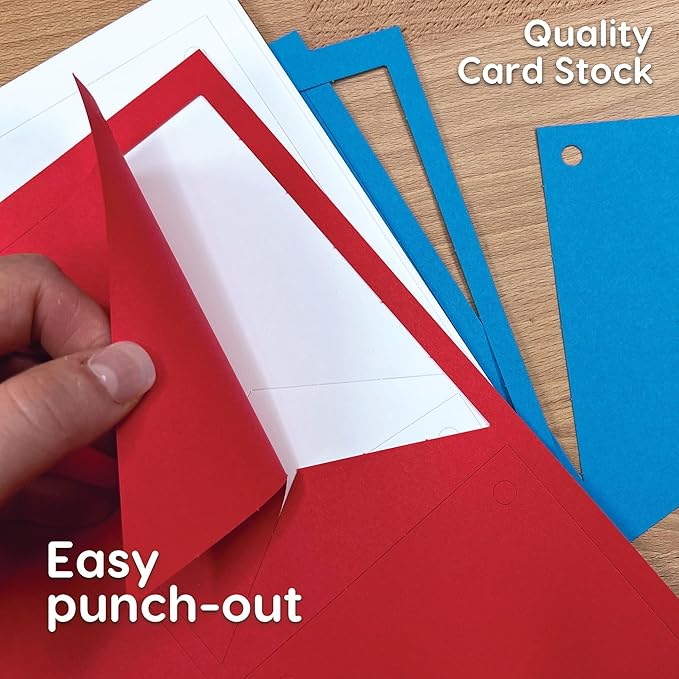 80 pcs Paper DIY Banner Flags Patriotic RED, WHITE AND BLUE Pennant Banners, Large (3.75 x 5 in), US Made Card Stock Punch Out Blank Pennants for 4th of July Party Decorations, Festive Parties