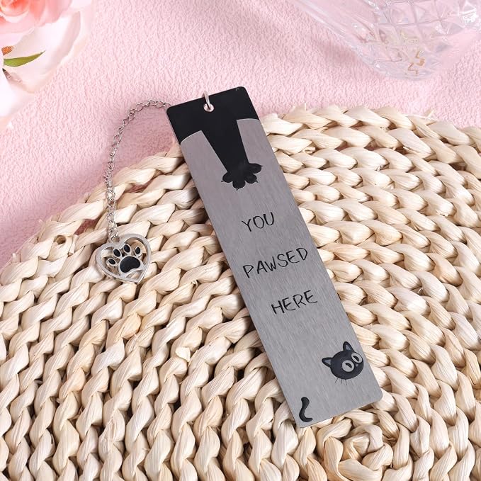 Black Cat Bookmark for Reading Women, Inspirational Funny Cute Metal Book Mark You Pawsed Here Bookish Gifts Reading Marker Accessories for Men Women Book Lovers (Cat Paw 2)