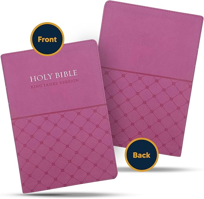 Faux Leather Custom KJV Holy Bible Personalized with Name | Small Text | King James Version Gift and Award Bible for Religious Occasions, Pink