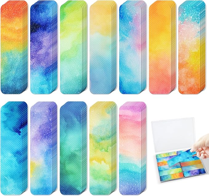120 Pieces Anxiety Sensory Stickers with 2 Textured Stickers - Desk Fidget and Calming Stickers with Storage Box for Adults & Teens - Anxiety Relief Sensory Strips (Watercolor)