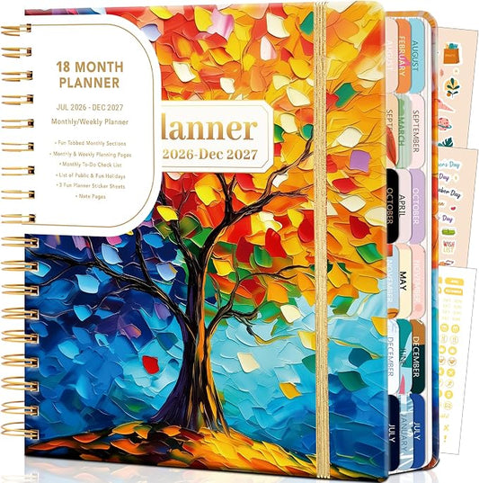 CAGIE Planner 2026-2027 18 Month July 2026-Dec 2027 Weekly and Monthly Calendar Planners Yearly Daily Hardcover 26-27 Planner for Women with Stickers Tabs Spiral Bound Agenda, Tree of Life, 8.3"x9.1
