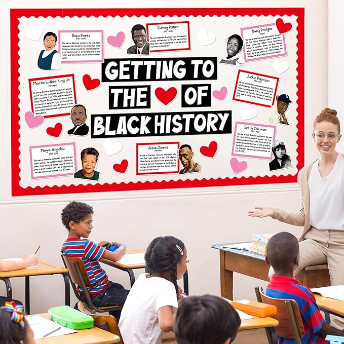 gisgfim Black History Month Bulletin Board Set Decorations African American Inspirational Classroom Decor Valentine’s Day Heart Cutouts for Wall Door Chalkboard Craft Educational School Home Supplies