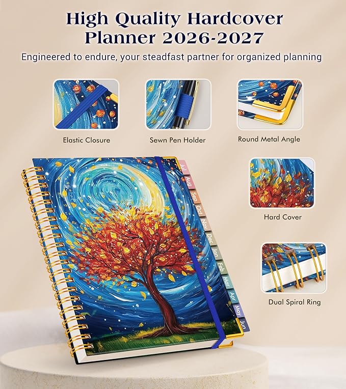 Academic Planner 2026-2027, Hardcover Weekly and Monthly Calendar Planner from July 2026 - June 2027, 6.1" x 8.2" A5 Daily Agenda with Tabs, College School Organizer for Student Teacher, Cosmic Tree of Life
