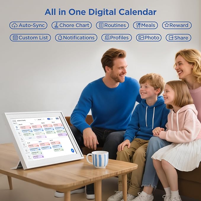 15.6 Inch Digital Calendar Chore Chart 1920 * 1080P Full HD Touchscreen Interactive Display Smart Electronic Calendar for Family Organizer Schedules Desk & Wall Mount Digital Planner White