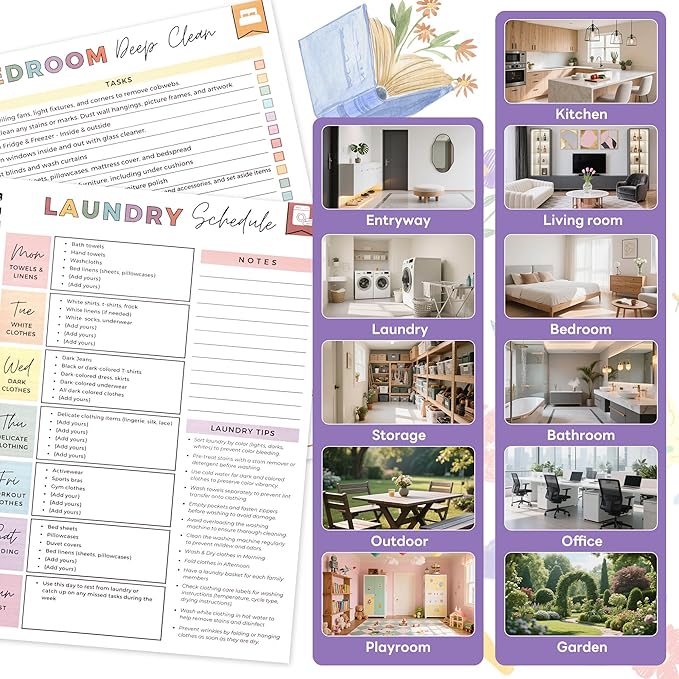 Adhd Planner Daily Cleaning Organizer - 2PCS Chore Chart Schedule and Checklist - Adhd Household Needs Organization Weekly Monthly Yearly Home Family Full Focus Routine Clean Planners for Adults Women