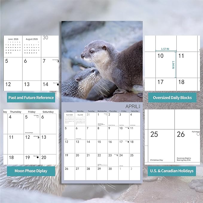 2026 Wall Calendar,Lutra Lutra Monthly Wall Calendar, 12" x 24" Open,Family Planner Calendar Organizer with funny Lutra Lutra Images