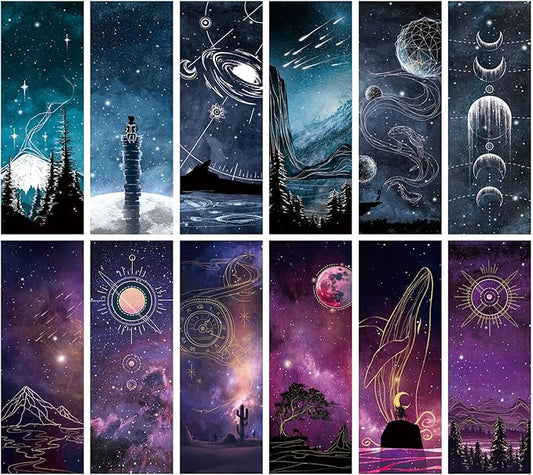 Anseal Cool Space Starry Night Bookmark, Bookmarks for Book Lovers, Bulk Bookmarks for Men, Unique Book Mark for Boys, Girls, Students, Classroom Gifts, School Prize, Reading Present