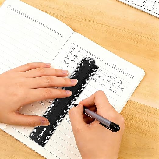 2-in-1 Foldable Metal Ruler & Protractor -15cm Compact to 30cm Extended, Precision Laser Etched Metric Scale, Aluminum Folding Small Ruler for Planner Journaling Drafting Drawing (Black)