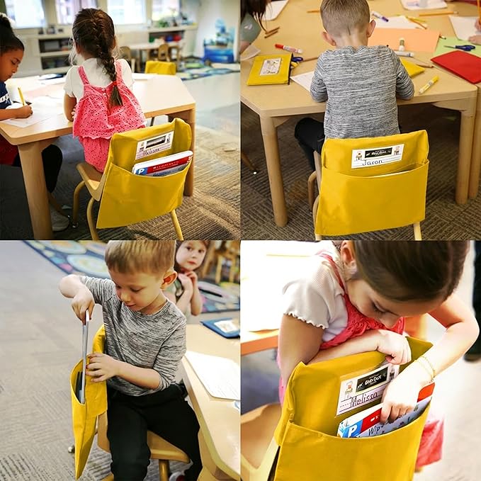 Seat Sack Student Chair Storage Pocket - 17", Single Pocket, Classroom Chair Organizer for Student Desks, Durable Over-the-Chair Storage, Yellow, 25-Pack