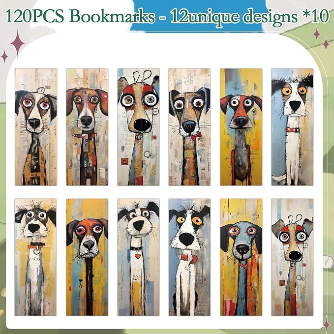 Wxiben Funny Dog Bookmarks Gifts - 120 Pcs Cartoon Puppy Dogs Bookmarks Paper Pet Book Marks Animal Page Marker Clip for Women Men Students Bookish Teacher Book Lovers Teens Reading Party Favor
