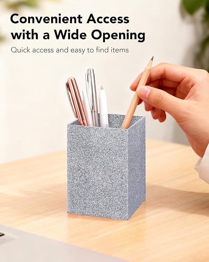 Siler Glitter Acrylic Pen Holder, Acrylic Makeup Brush Storage Organizer, Pencil Pen Holder for Desk, Modern Desktop Accessories for Office School Home Supplies