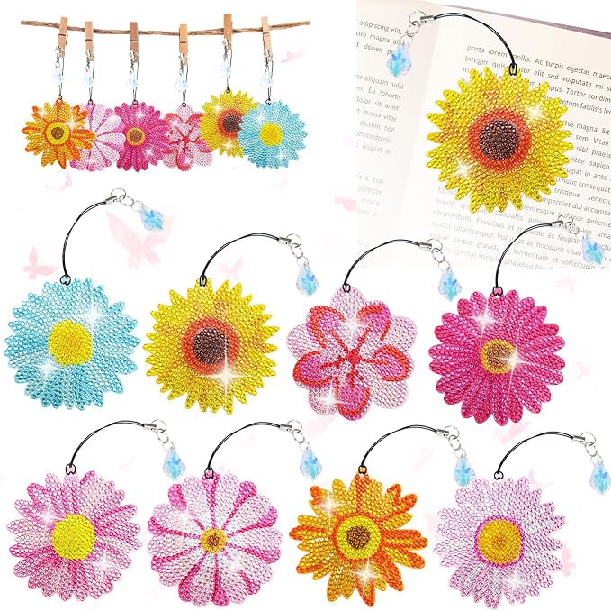 8 Pcs Diamond Painting Bookmark, Diamond Art Kit for Adults, DIY Book Makers for Book Lovers, Diamond Dot Beginners, Small Diamond Art Kit, Paint by Art Crafts Gift for Women Girls (Flower)