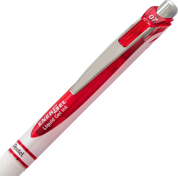 Pentel EnerGel Pearl Gel Pen, Needle Tip, 0.7mm, Red Ink | Retractable | Medium Line | 2-Pack