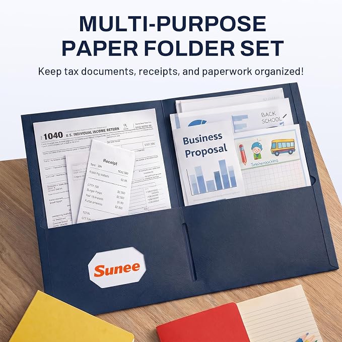 SUNEE Folders with Pockets(125 Pack, Dark Blue), 2 Pocket Folders Fit Letter Size Paper, Paper File Folder for School Office Home Business