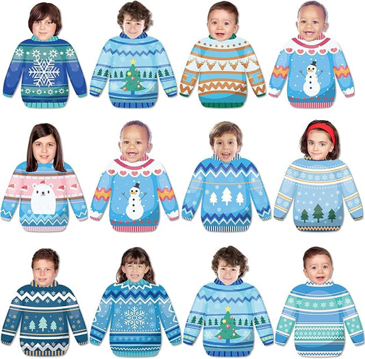 60pcs Winter Theme DIY Cutouts Sweater Bulletin Board Decoration Set Christmas Sweater Paper Cut-Outs Decor for Winter Holiday DIY Photo Craft Xmas Party School Classroom Wall Door Supplies