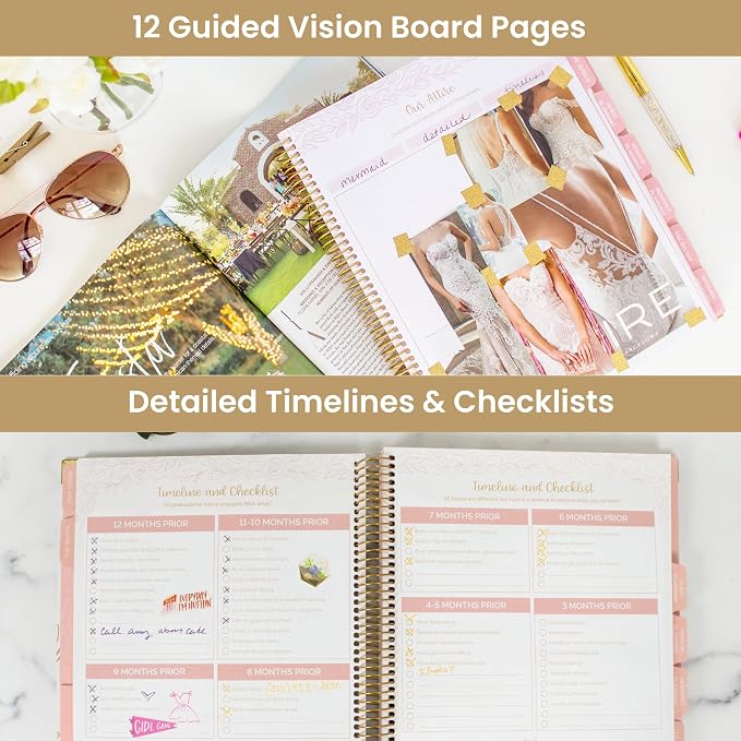 bloom daily planners Wedding Planner & Organizer/Hardcover Keepsake Journal with Essential Planning Tools - Checklists, Vision Boards, Tips & More - 9"x11" (Gold Scallops)