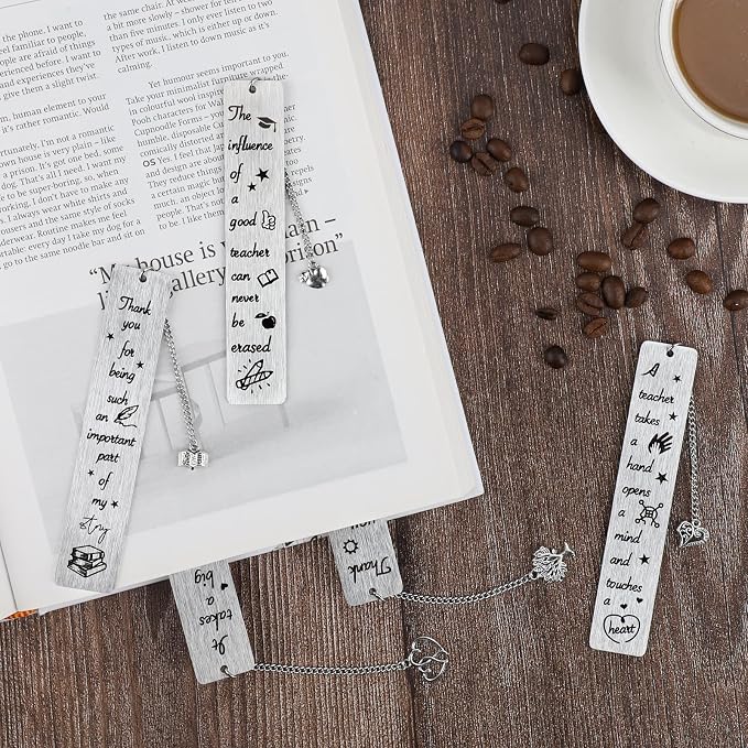 5 Pieces Teacher Bookmark Metal Teachers Appreciation Bookmark,Teacher Appreciation Gift for Women Kindergarten Preschool Teacher Thank You Gifts from Students (Silver)