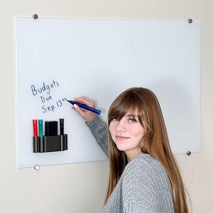 Glassboard Studio Magnetic Dry Erase Marker Holder - Super Strong for Magnetic Glass Whiteboard or Fridge - 2 Large Neodymium Magnets - No Slip Grip - Eco-Friendly PLA Plastic (Jet Black)