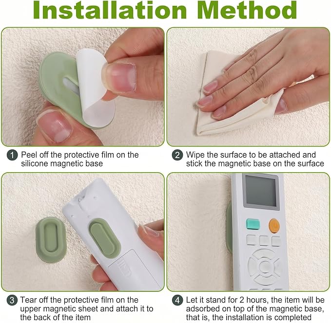 4 Pcs Remote Control Holder, Self-Adhesive Remote Control Organizer for TV, Fan & Air Conditioner Remotes (White, Pink, Black, Green, 1.69 x 1.02 x 0.39 In)
