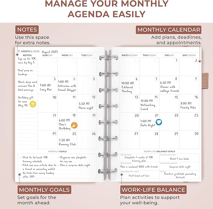 Clever Fox Disc-Bound Weekly Planner – Undated Monthly Notebook with Habit Tracker, Productivity Journal – Life, Work & Goal Organizer, 6.5 x 8.4" (Rose Gold)
