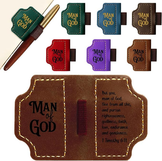 12 Pcs Man of God Religious Gifts for Men Father Day Christian Magnetic Leather Bookmark with Pen Holder Bulk Church Bible Verse Magnetic Bookmark Gifts for Man Book Lovers