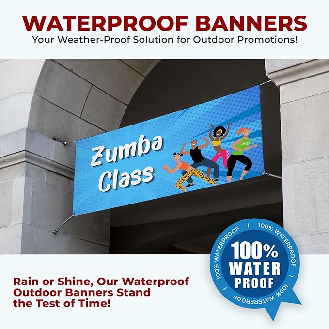 Zoomba Class Large Banners and Signs for Outdoor by Mavis Printing-Polyester Banner with 4 Holes for Easy Hang Indoor & Outdoor|4x1 Feet HD Print Sign to Promote Church| Made in USA