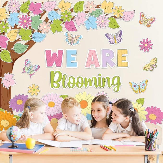 JarThenaAMCS Spring Tree Bulletin Board Decorations Set We are Blooming Classroom Decoration Daisy Flower Butterfly Paper Cutouts for Home School Chalkboard Wall Door Decor Supplies