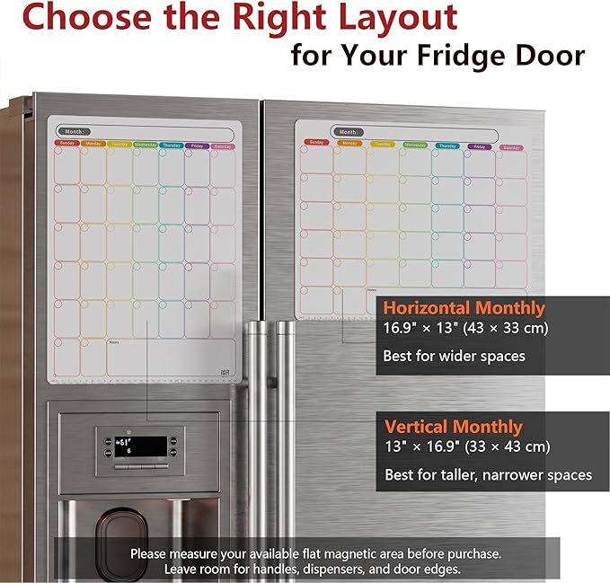 Magnetic Calendar for Fridge, Dry Erase Monthly Calendar, 16.9" x 13", 6-Week Layout, Easy to Clean, Strong Magnetic Hold, Color-Coded Planner, Includes Dual-Magnet Markers & Eraser