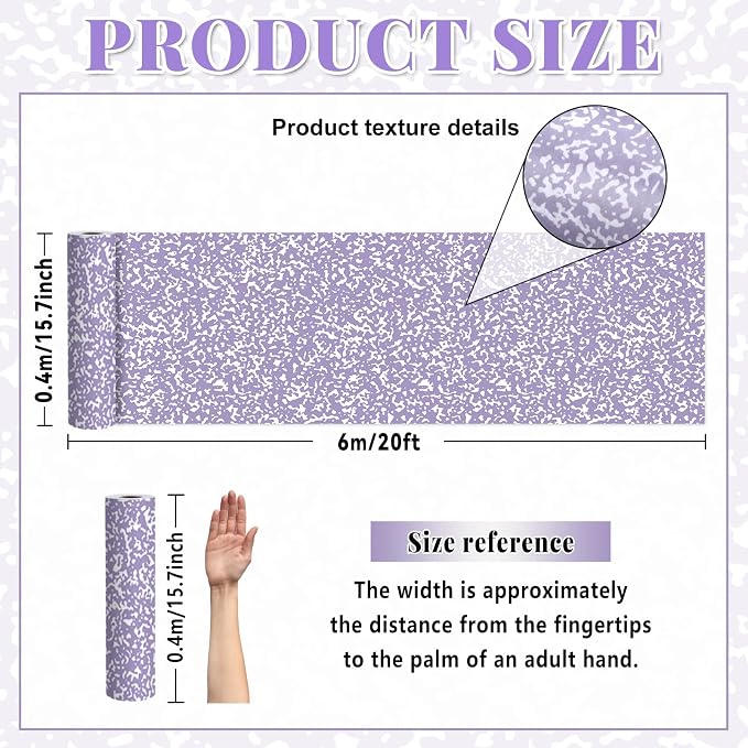 Purple Composition Bulletin Board Roll Reusable Waterproof Erasable Composition Notebook Non-Woven Fabric Bulletin Board Roll Purple Background Poster for Classroom Decor Wrapping Craft 15.7" x 20ft