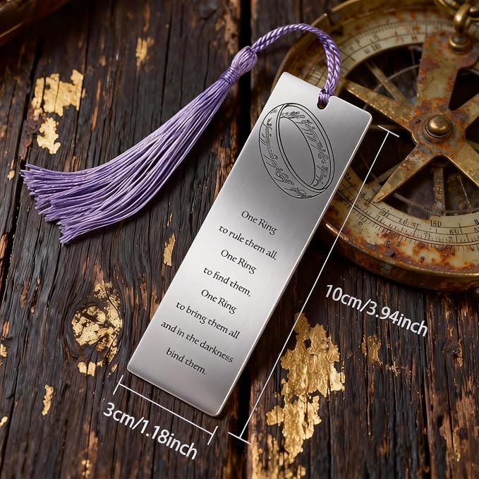 Lord of Rings Themed Metal Bookmark with Tassel for Men & Women,Stainless Steel Book Marker Gift for Fantasy Book Lovers-The One Ring
