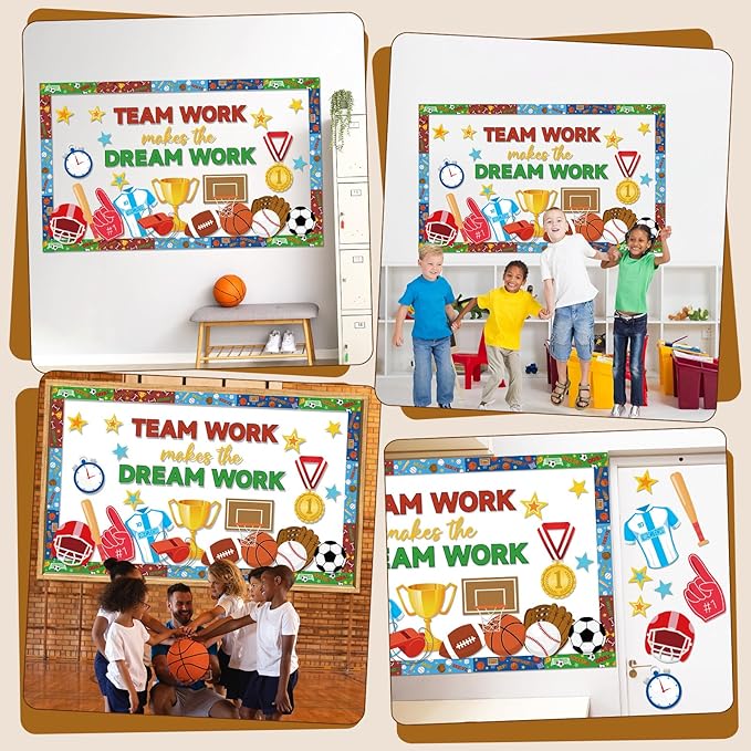 Sports Motivational Bulletin Board Set Back to School Teamwork Cutouts Growth Mindset Classroom Decor Sports Theme Positive Sayings Teachers Inspirational Bulletin Board for Wall Chalkboard Supplies