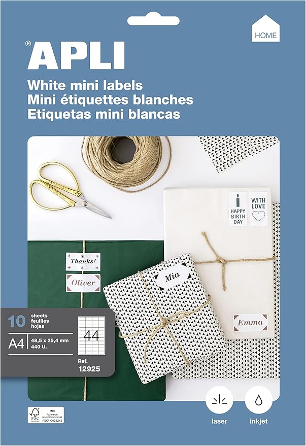 APLI Labels White Printable Permanent Adhesive 10 Hojas White