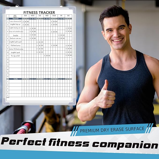 Lincia 18 x 24 Inch Fitness Tracker Whiteboard Workout Calendar for Home Gym Dry Erase Planner Hanging Removable to Do List for Wall Whiteboard with Aluminum Frame for Gym Program(Style B)