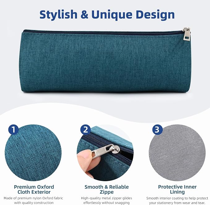 Green Large Capacity Pen Bag Portable Stationery Pouch Premium Nylon Oxford Cloth Zipper Organizer for Office Business Travel
