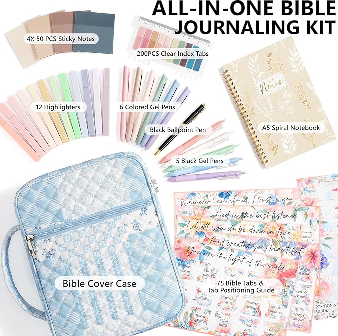 Bible Cover Case for Women Large Bible Bag, Bible Study Supplies Journaling Kit Quilted Church Bag with Handle, Puffer Book Carrying Case w/Tabs Accessories Mothers Day Christian Gifts for Women Mom