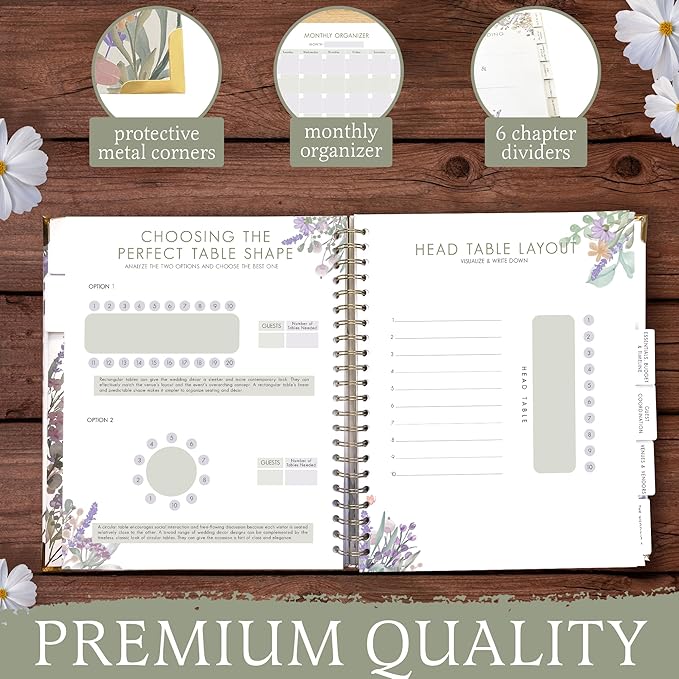 The Ultimate Premium Wedding Planner and Organizer for Brides: Hardcover Bridal Planning Book with Soft Floral Design, 11.8 x 10.6 Inches, Monthly Countdown Calendar, Checklists, Timelines, Budgeting & Keepsake Features