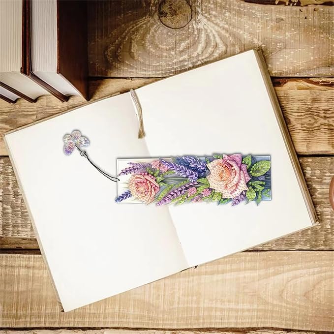 3pcs Flower Diamond Art Bookmarks, Rose Diamond Painting Bookmark Kits for Adult,DIY Gem Art Small Crafts with Rhinestone Tassel,Paint by Diamonds for Graduation Birthday Reader Gifts (flower-021)