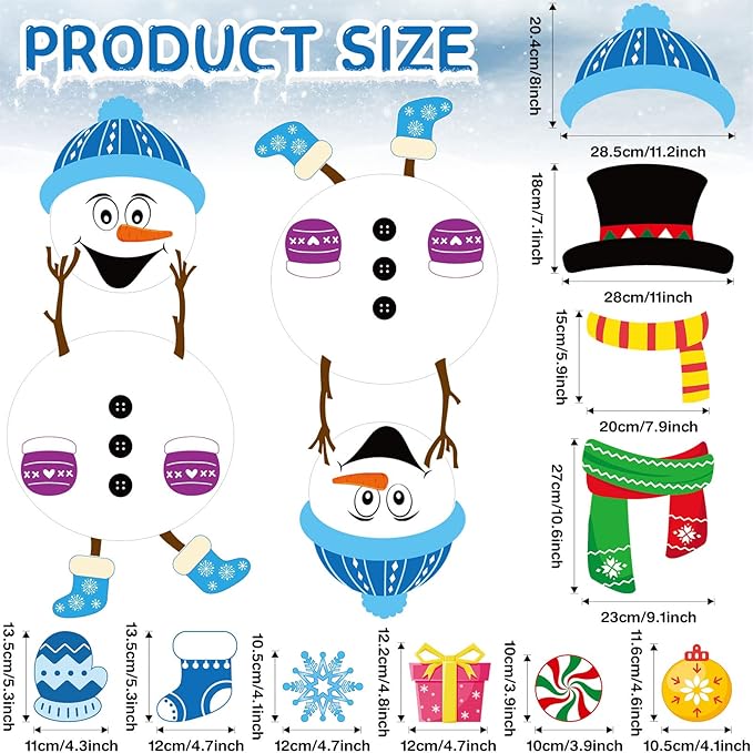 Containlol 68 Pcs Winter Bulletin Board Decorations DIY Snowman Cutouts Christmas Classroom Bulletin Board with Glue Xmas Decor for Classroom School Winter Theme Party Supplies