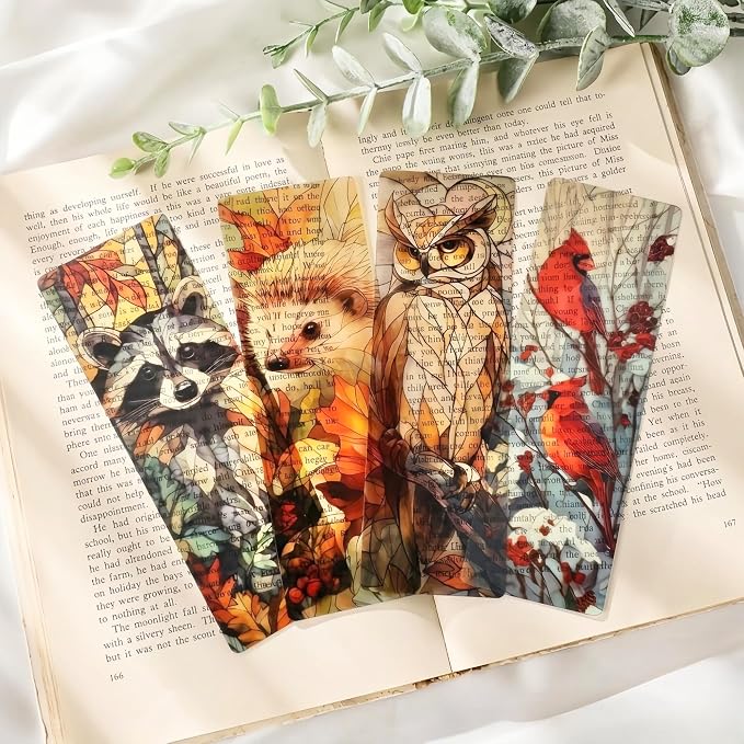 Cute Animals Bookmark Gifts - 10 Pcs Fantasy Woodland Stained Glass Bookmarks for Women Men Book Lovers Students Pretty Page Marks School Reading Accessories Bookish Birthday Graduation Gift