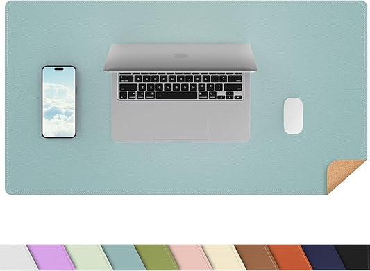 AFIING Cork Desk Mat, 31.5" x 17", Light Blue,Desk pad Protector | Dual-Sided Cork & PU Leather, Waterproof, Non-Slip, For Office & Gaming
