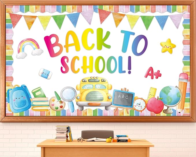 Back to School Bulletin Board Set Colorful Watercolor Classroom Decoration Welcome Back to Schools Bulletin Board School Bus Pencils Cutouts for First Day of Schools Office Door Chalkboard Wall Decor