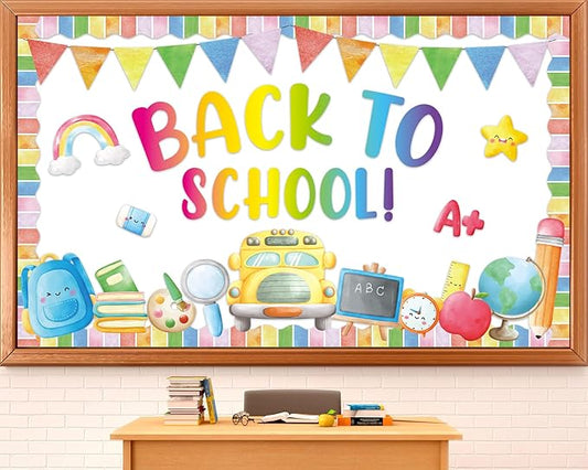 Back to School Bulletin Board Set Colorful Watercolor Classroom Decoration Welcome Back to Schools Bulletin Board School Bus Pencils Cutouts for First Day of Schools Office Door Chalkboard Wall Decor