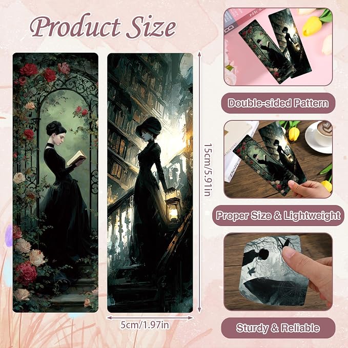 Dark Academia Bookmarks for Women - 100 Pcs Gothic Witchy Vintage Bookmark Dark Romance Book Mark Skull Rose Page Marker Clip Gifts for Book Lovers Students Teachers Bookish Reading