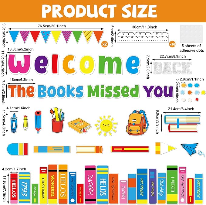 Welcome Back to School Bulletin Board Decorations Welcome Back the Books Missed You Bulletin Board Colorful Paper Books Cutouts Reading Classroom Decoration for Home Library Preschool Wall Supplies