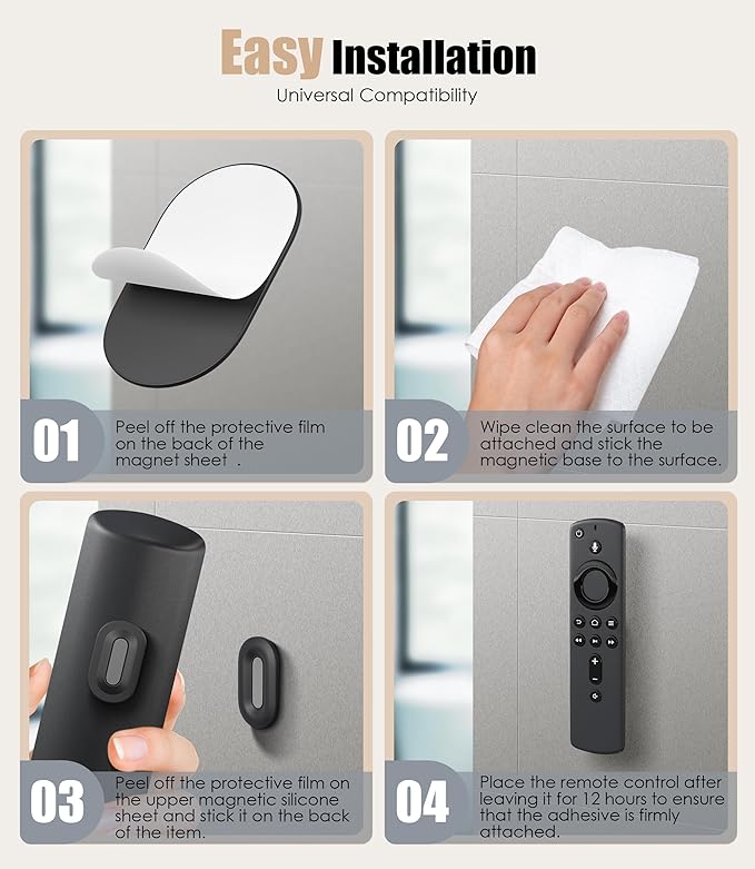 Magnetic Remote Control Holder Wall Mount, 2025 Upgraded Smaller & Stronger Magnetic Silicone Remote Control Organizer TV Remote Charger Holder Caddy Back of TV (Black-4 Pack)